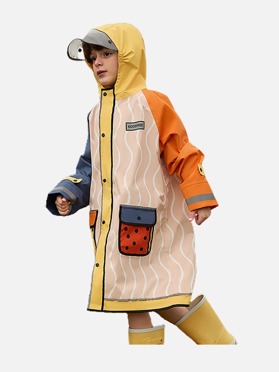 Little Surprise Box Bold Geometric Print Cream & Orange Raincoat for Kids - LSB-S5-RC-GEOMETRICORANGE-M