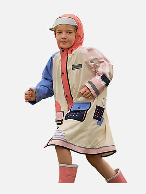 Little Surprise Box Bold Geometric Print Cream & Pink Raincoat for Kids - LSB-S5-RC-GEOMETRICPINK-M