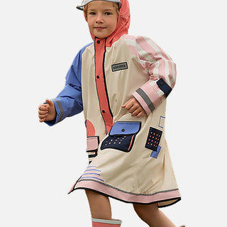 Little Surprise Box Bold Geometric Print Cream & Pink Raincoat for Kids - LSB-S5-RC-GEOMETRICPINK-M