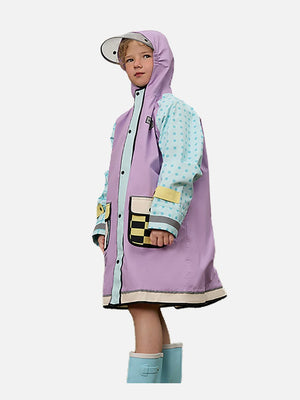 Little Surprise Box Bold geometric print Lilac & Light blue Raincoat for Kids - LSB-S5-RC-GEOMETRICLILAC-M