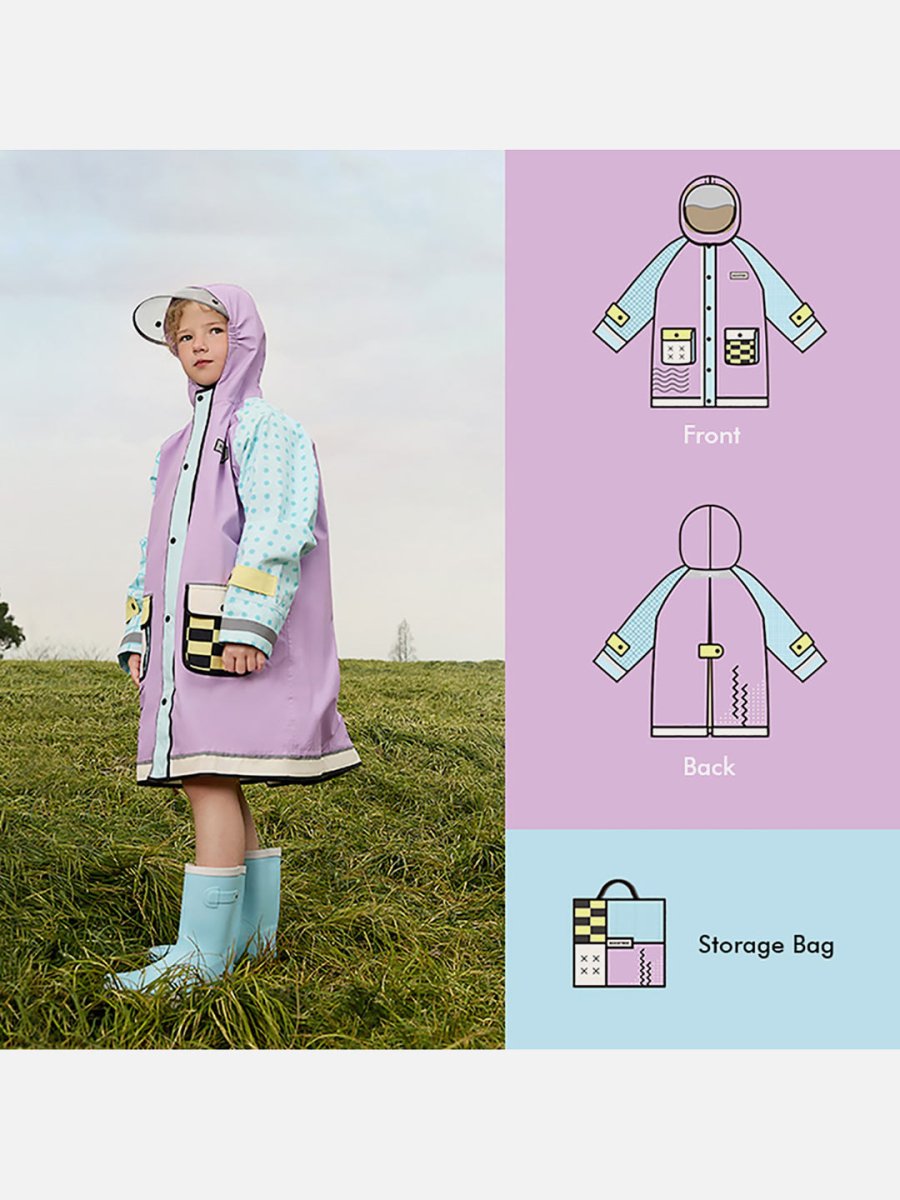 Little Surprise Box Bold geometric print Lilac & Light blue Raincoat for Kids - LSB-S5-RC-GEOMETRICLILAC-M