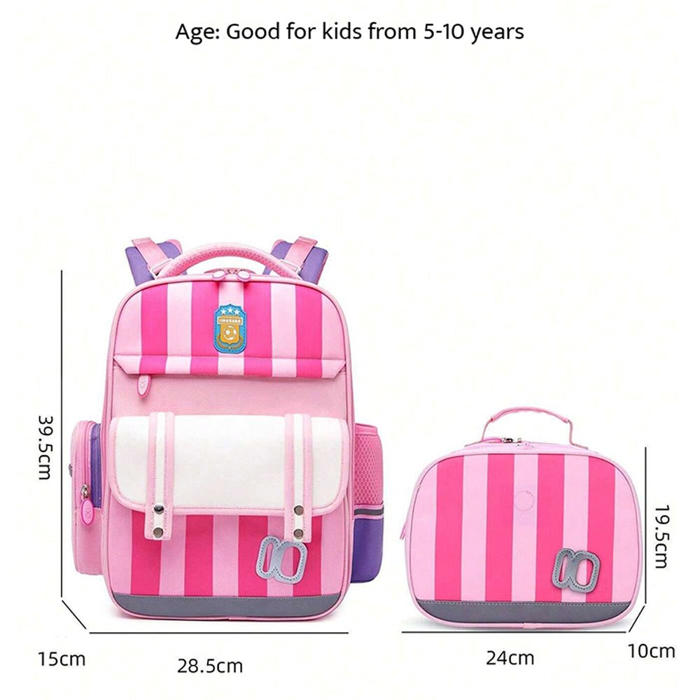 Little Surprise Box Bold Stripes Insulated Lunch bag & Ergonomic School Bag for Kids - LSB-BG-PNKBOLDSTRP