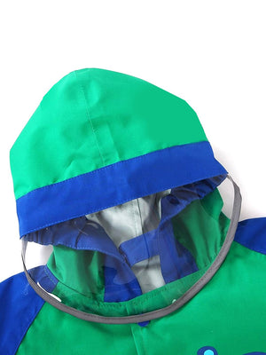 Little Surprise Box, Bottle Green Dino Knee Length Raincoat for Kids - 