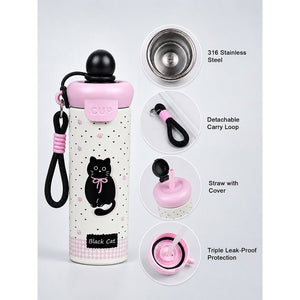 Little Surprise Box Bow Catty Stainless Steel Tumbler Water Bottle | The Mom Store - Black Water Bottle