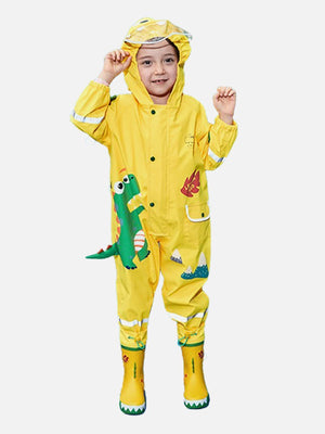 Little Surprise Box Bright Yellow 3D Dino Theme All Over Jumpsuit / Playsuit Raincoat for Kids - LSB-S4-JS-3D-DINO-SMALL