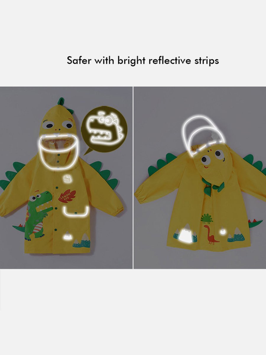 Little Surprise Box Bright Yellow 3d Dino Theme Raincoat for Kids - LSB-S4-RC-3D-DINO-SMALL