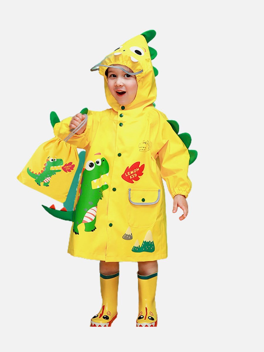 Little Surprise Box Bright Yellow 3d Dino Theme Raincoat for Kids - LSB-S4-RC-3D-DINO-SMALL