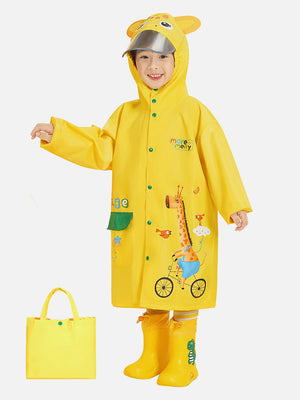 Little Surprise Box Bright Yellow Giraffe Print Raincoat for Kids and Toddlers - Kids Rainwear