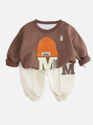 Little Surprise Box Brown 3D Cap Design 2 Pcs Track Suit Set For Toddlers And Kids - LSB - 2PCS - BRWNCAPTRCKS - 3 - 4Y