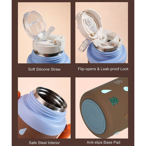 Little Surprise Box Brown 3Stripes Lid Series, Stainless Steel Kids Water Bottle , 500ml - Water Bottle