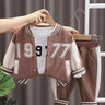 Little Surprise Box Brown & Cream 3 Pcs Varsity Jacket Styled Track Suit Set For Toddlers - LSB - 3PCS - BRWN1977TRCKS - 2 - 3Y