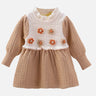 Little Surprise Box Brown & Cream Front floral Jacket patterned Knitted Frock Winterwear for girls - 2 - 3Y - LSB - FRK - BRWNCRMJACKT - 2 - 3Y
