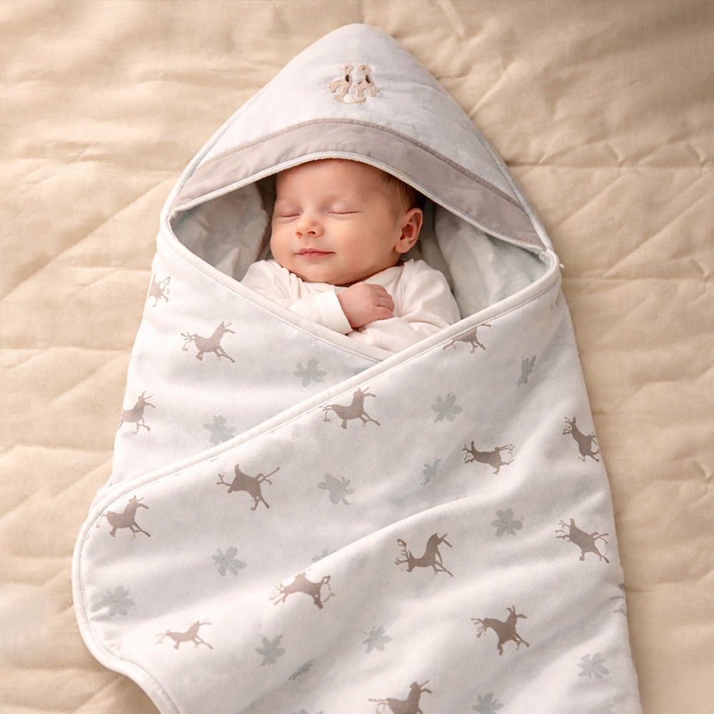 Little Surprise Box Brown Deer Hooded Newborn Winter Wrapper - Baby Blanket