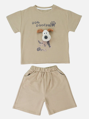 Little Surprise Box, Brown Doggy Paw 2pcs Shorts set for Toddlers and Kids - LSB - 2PCS - BRWNDOGPAWSHORTS - 2 - 3Y