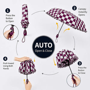 Little Surprise Box Brown Frills Checks Umbrella | The Mom Store - Monsoon Wear