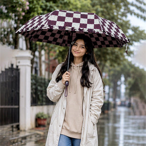 Little Surprise Box Brown Frills Checks Umbrella | The Mom Store - Monsoon Wear