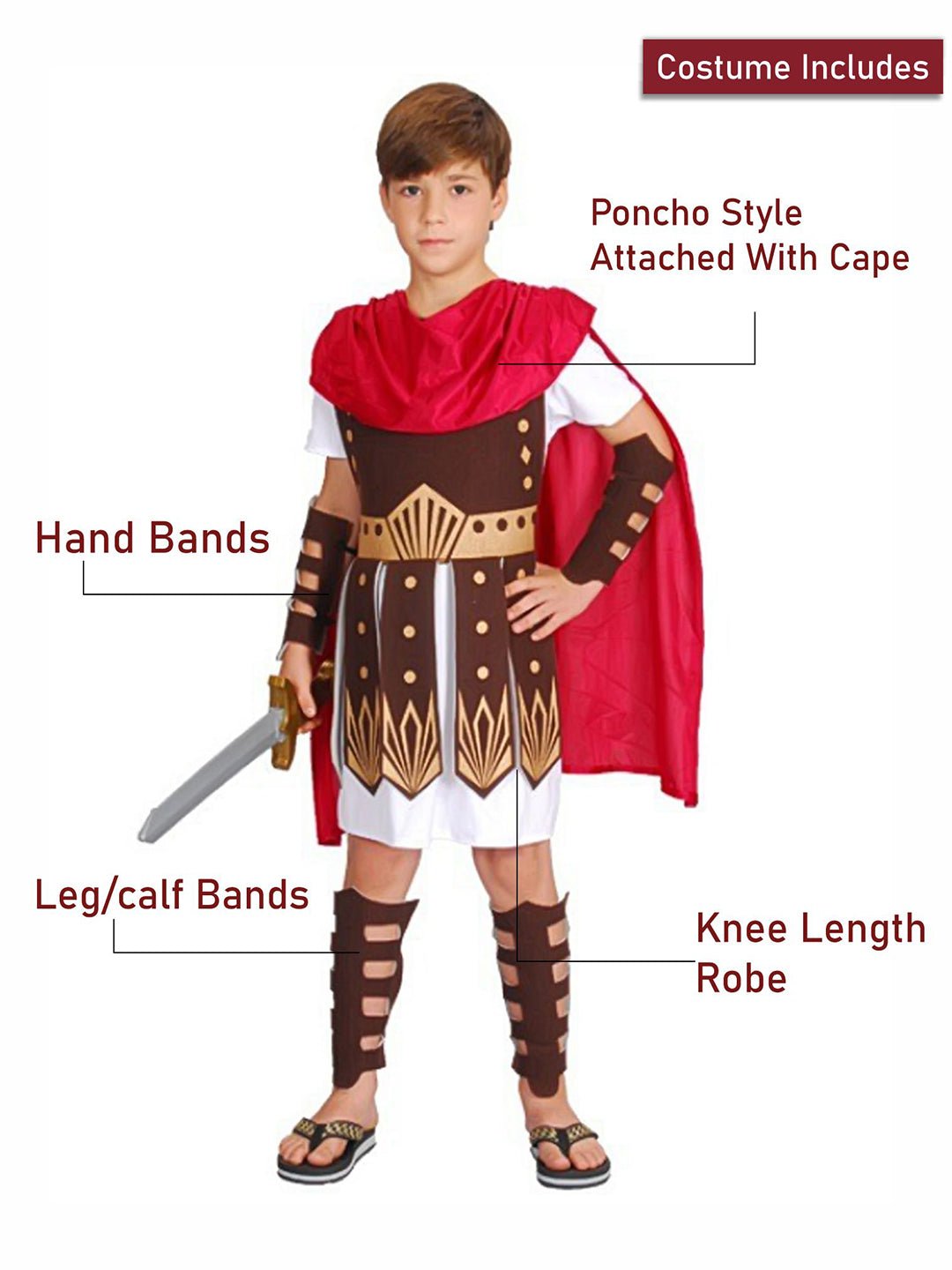Little Surprise Box, Brown Gladiator, Kids Halloween Costume Fancy Dress Up - LSB - HWC - BRWNGLADTR - 7 - 9Y