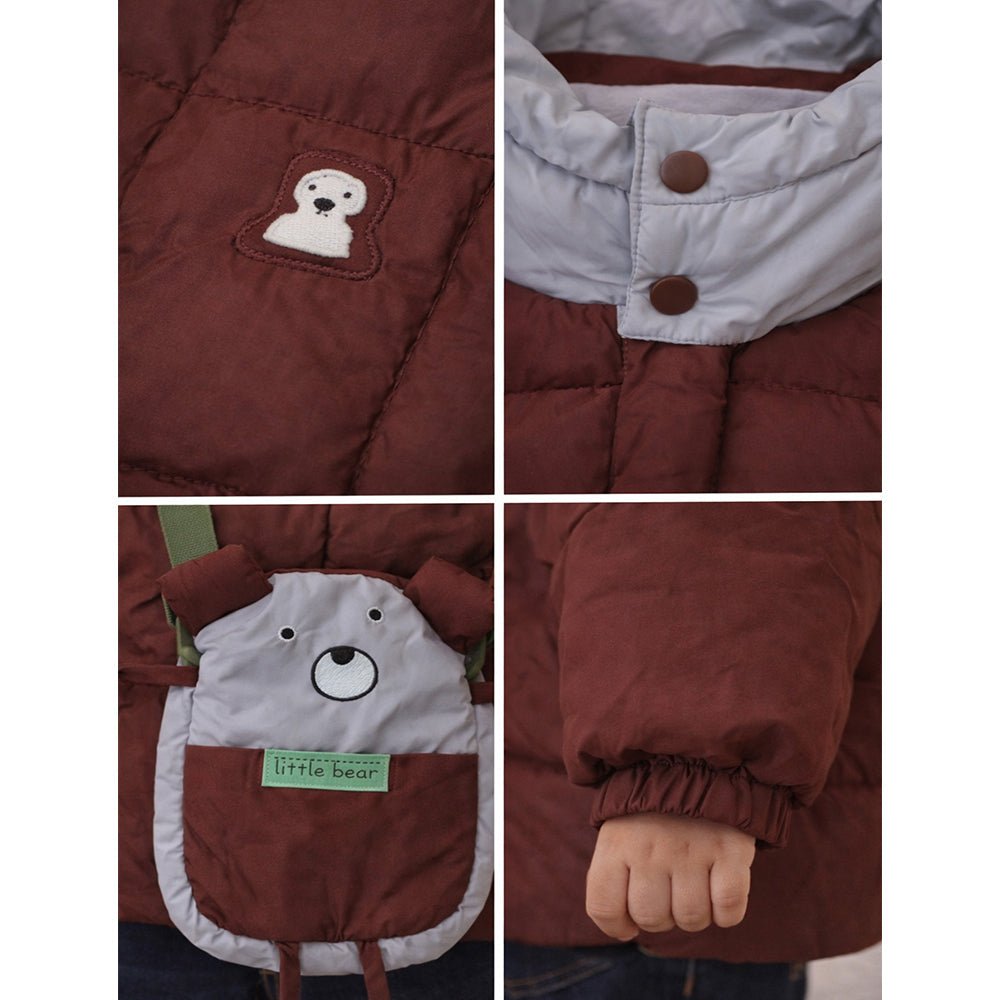 Little Surprise Box Brown & Grey Quilted Hooded Winter Jacket for Kids - 3 - 4Y Kids Sweater