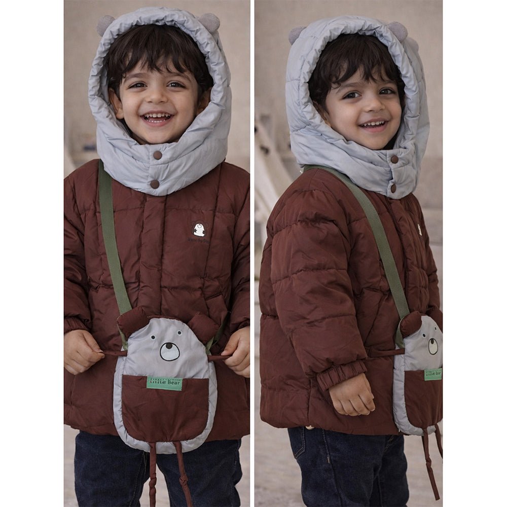 Little Surprise Box Brown & Grey Quilted Hooded Winter Jacket for Kids - 3 - 4Y Kids Sweater