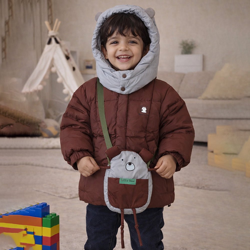 Little Surprise Box Brown & Grey Quilted Hooded Winter Jacket for Kids - 3 - 4Y Kids Sweater
