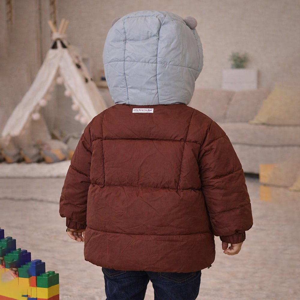 Little Surprise Box Brown & Grey Quilted Hooded Winter Jacket for Kids - 3 - 4Y Kids Sweater