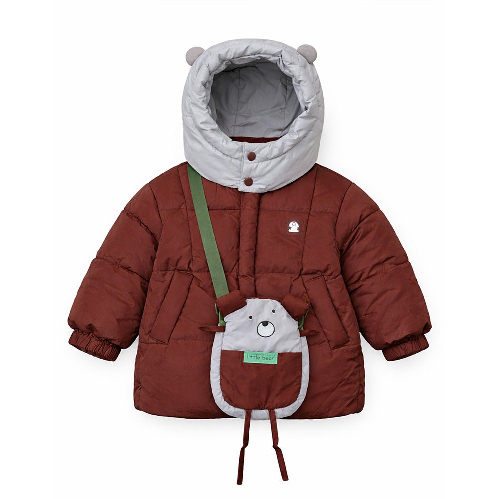 Little Surprise Box Brown & Grey Quilted Hooded Winter Jacket for Kids - 3 - 4Y Kids Sweater