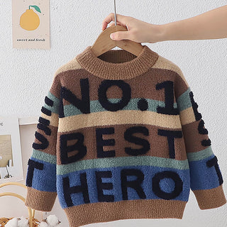 Little Surprise Box Brown No 1 Hero themed Knitted Warmer Cardigan Sweater for Kids - LSB - CARDI - BRWNO1HERO - 3 - 4Y