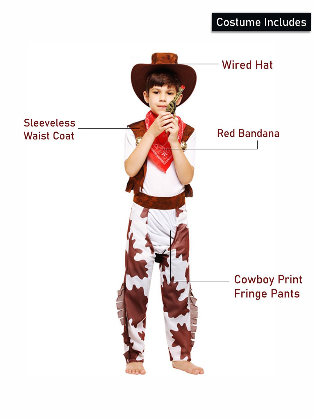 Little Surprise Box, Brown Patch Cowboy, Kids Halloween Costume Fancy Dress Up - LSB - HWC - BRWNCOWBOY - 7 - 9Y