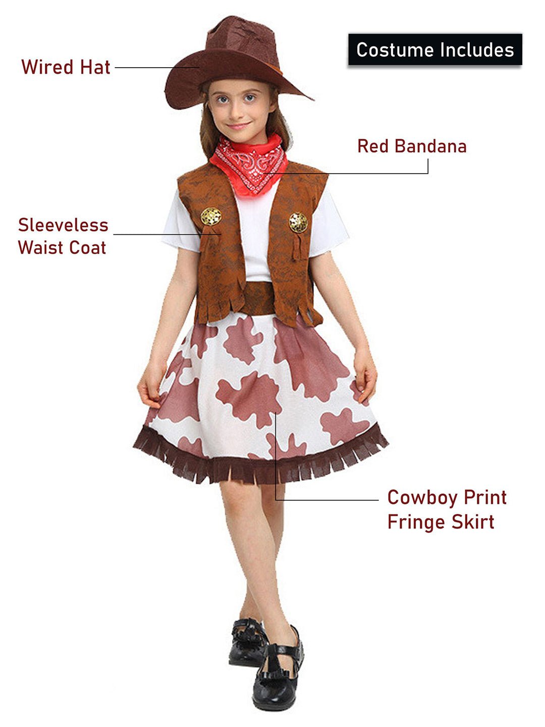 Little Surprise Box, Brown Patch Cowgirl , Kids Halloween Costume Fancy Dress Up - LSB - HWC - BRWNCOWGIRL - 7 - 8Y