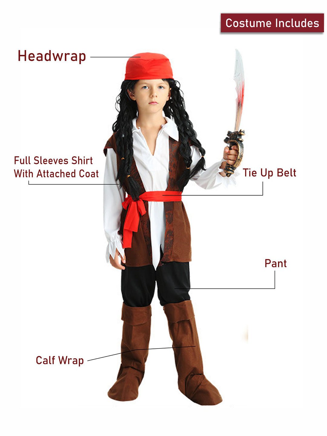 Little Surprise Box, Brown Pirate, kids Halloween costume fancy dress up - LSB - HWC - BRWNPIRATE - 7 - 8Y