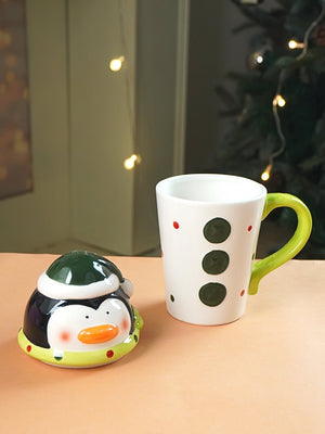 Little Surprise Box, Buttoned Penguin Lid Ceramic Hot Chocolate and Coffee Christmas Mug - Christmas Cutlery