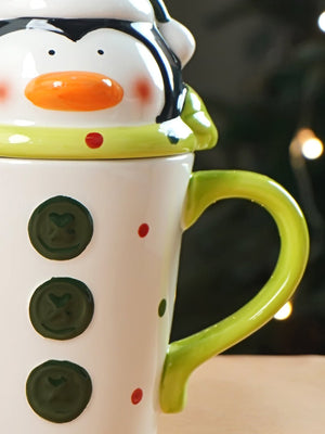 Little Surprise Box, Buttoned Penguin Lid Ceramic Hot Chocolate and Coffee Christmas Mug - Christmas Cutlery