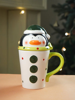 Little Surprise Box, Buttoned Penguin Lid Ceramic Hot Chocolate and Coffee Christmas Mug - Christmas Cutlery