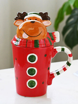 Little Surprise Box, Buttoned Reindeer Lid Ceramic Hot Chocolate and Coffee Christmas Mug - Christmas Cutlery