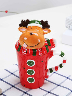 Little Surprise Box, Buttoned Reindeer Lid Ceramic Hot Chocolate and Coffee Christmas Mug - Christmas Cutlery