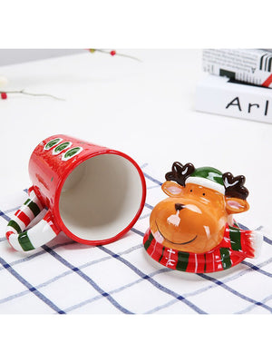Little Surprise Box, Buttoned Reindeer Lid Ceramic Hot Chocolate and Coffee Christmas Mug - Christmas Cutlery
