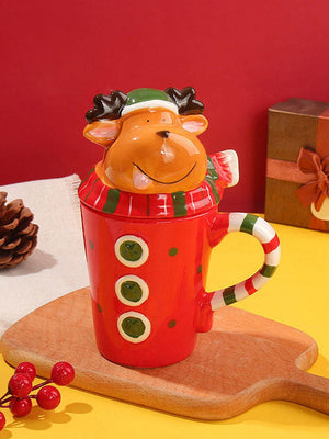 Little Surprise Box, Buttoned Reindeer Lid Ceramic Hot Chocolate and Coffee Christmas Mug - Christmas Cutlery