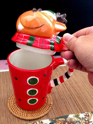 Little Surprise Box, Buttoned Reindeer Lid Ceramic Hot Chocolate and Coffee Christmas Mug - Christmas Cutlery