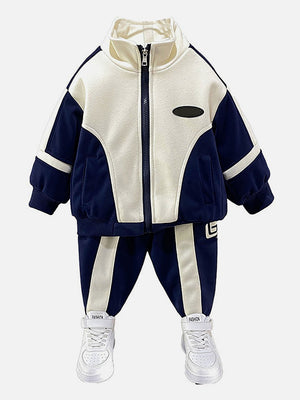 Little Surprise Box, Casual Navy & Cream 2Pcs Track Suit Set For Boys,Kids & Tweens - Kids Winter Wear