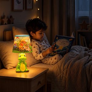 Little Surprise Box, ceramic Dino side Bed Table Lamp, Kids Room Decor - Green Room Decor