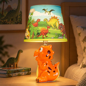 Little Surprise Box, ceramic Dino side Bed Table Lamp, Kids Room Decor - Orange Room Decor