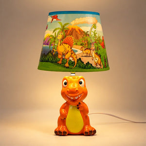 Little Surprise Box, ceramic Dino side Bed Table Lamp, Kids Room Decor - Orange Room Decor