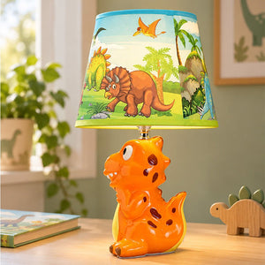 Little Surprise Box, ceramic Dino side Bed Table Lamp, Kids Room Decor - Orange Room Decor
