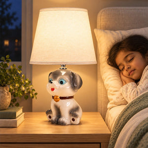 Little Surprise Box, ceramic Dog side Bed Table Lamp, Kids Room Decor - Grey Room Decor