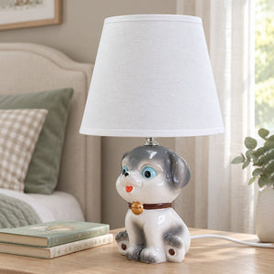 Little Surprise Box, ceramic Dog side Bed Table Lamp, Kids Room Decor - Grey Room Decor