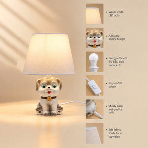Little Surprise Box, ceramic Dog side Bed Table Lamp, Kids Room Decor - Grey Room Decor