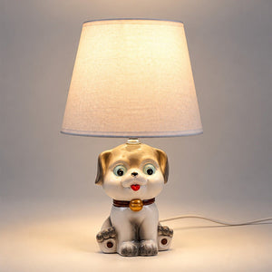 Little Surprise Box, ceramic Dog side Bed Table Lamp, Kids Room Decor - Grey Room Decor