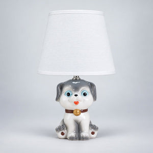 Little Surprise Box, ceramic Dog side Bed Table Lamp, Kids Room Decor - Grey Room Decor
