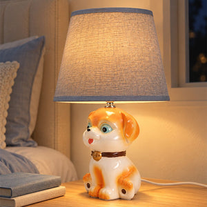 Little Surprise Box, ceramic Dog side Bed Table Lamp, Kids Room Decor - Brown Room Decor
