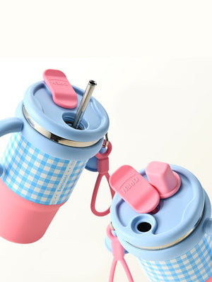 Little Surprise Box Checkered Stainless Steel Tumbler for Kids and Adults, 550ml - LSB - WB - PNKBLU - CHECKS